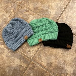 3 CC Beanies (Black, mint green, muted blue)